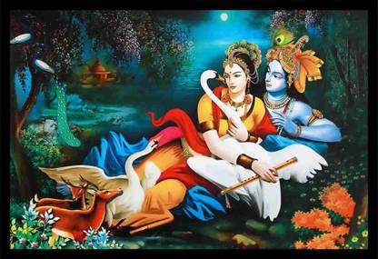 ANSHUL INTERNET CANVAS PAINTING RADHA KRISHNA 44 Canvas 48 inch x 24 inch Painting