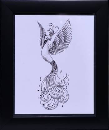 HomeGenie Vastu Phoenix Bird Wall Frame – Hand-Drawn Spiritual Artwork Digital Reprint 9 inch x 11 inch Painting