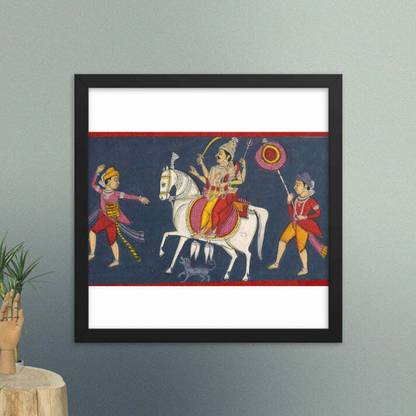 Sri Asdhuj Khandoba and his wife on a horse - Framed Art Print for Living Room (14x14 IN) Digital Reprint 14 inch x 14 inch Painting