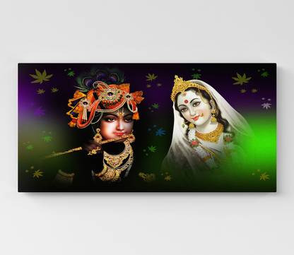 GIFTMASTER Sri Krishna Picture Frame Wall Art Radha Krishna Frame Iskcon Home Decor Canvas 12 inch x 24 inch Painting