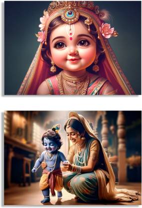 Anaadi Krishna Ji With Maa Yashoda & Radha Rani Photo Poster for Home Decoration Digital Reprint 10 inch x 12 inch Painting