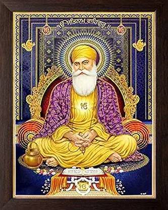 LVY ART Guru Nanak Dev ji with Guru Granth Sahib Digital Reprint 13 inch x 9 inch Painting