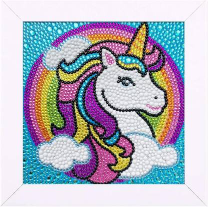 HASTHIP Rainbow Unicorn 5D Diamond Painting Kit Art Painting Kit with Frame & Tool Canvas 7.1 inch x 7.1 inch Painting