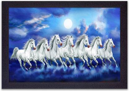 Masstone Vastu Seven Running Horses Lucky UV Textured Effect Framed HD Digital Reprint 14 inch x 20 inch Painting