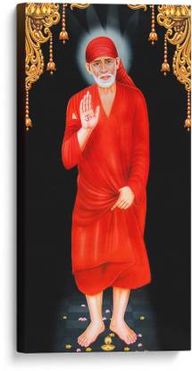 GIFTMASTER Beautiful Saibaba Painting Photo Frame Sathya Sai Baba Wall Hanging Picture Art Canvas 30 inch x 15 inch Painting
