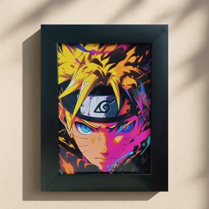 Abstract Strokes Naruto Wall Frame | Anime Poster for Room Decor | 9x7 Black Frame | Ninja Art Digital Reprint 9.5 inch x 7.5 inch Painting