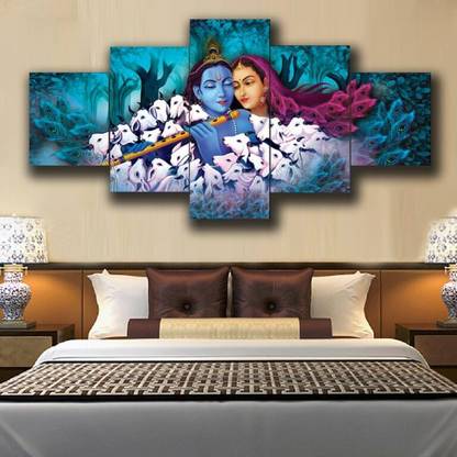 WALLSTOXX Radha Krishna Set of 5 Wall Painting Digital Reprint 18 inch x 30 inch Painting