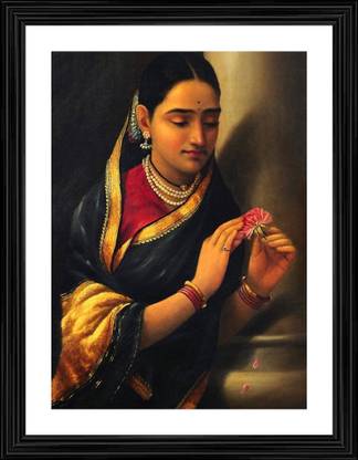 FRAMEPIC Woman in the Stolen Interview (1906). A Raja Ravi Varma Painting. Digital Reprint 18 inch x 14 inch Painting