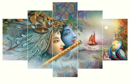 Masstone Radha Krishna Wall Painting for Bedroom with Frame, Digital Reprint 17 inch x 30 inch Painting
