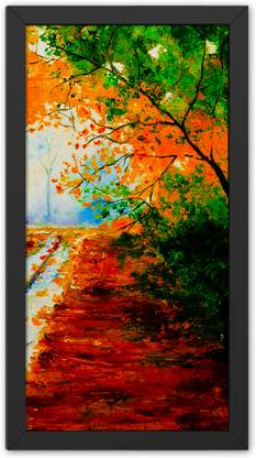 Ritwika's Multicolor Forest Trees Nature Modern Art Frame Painting Digital Reprint 13.5 inch x 7.5 inch Painting