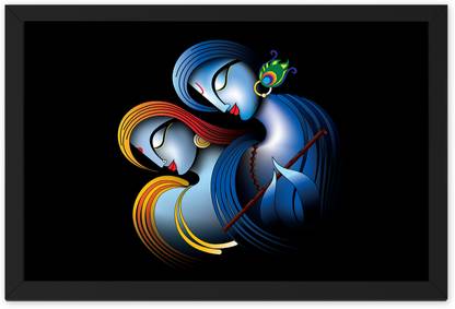 Ritwika's Radha Krishna Sketch Colored Religious Wall Art Frame Painting Digital Reprint 9.5 inch x 0.5 inch Painting