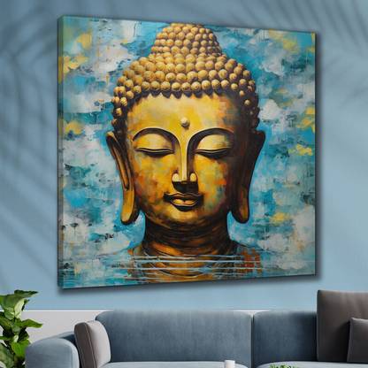 saf Wooden Framed Lord Buddha Canvas Wall Painting for Home Décor and Office Digital Reprint 16 inch x 16 inch Painting