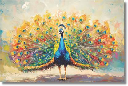 Viventiq without frame dancing peacock wall painting | peacock painting for vastu Canvas 24 inch x 36 inch Painting
