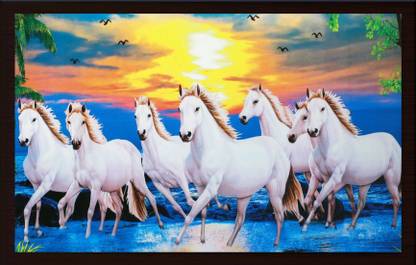 Rayno craft Vaastu Seven Horse Photo Frame PB2334 Acrylic 12 inch x 18 inch Painting