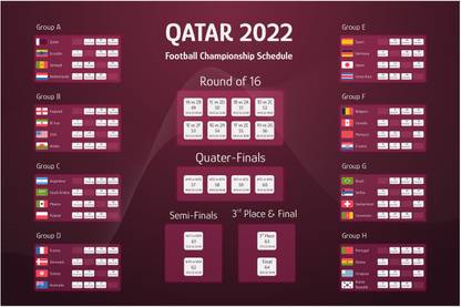 Indianara FIFA WORLD CUP QATAR 2022 MATCH SCHEDULE (4711PST) Digital Reprint 12 inch x 18 inch Painting