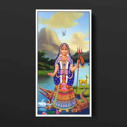 GIFTMASTER Khodiyar Mata Floating Photo Frame Painting Khodiyar Maa Wall Decor For Home Canvas 28 inch x 14 inch Painting
