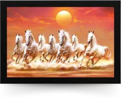 Masstone Lucky Seven Runnnig Horse Vastu UV textured Framed Digital Reprint 14 inch x 20 inch Painting