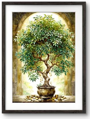 Gravity Effects Vastu Money Tree Wall Art, Digital Painting in Frame, Home Decor Digital Reprint 14.5 inch x 11.5 inch Painting
