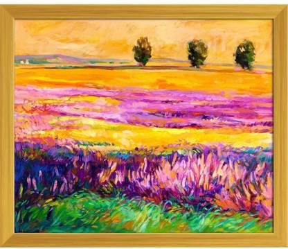 Artzfolio Artwork Of Lavender Fields Canvas Painting Golden Frame 24x20inch (61x51cms) Canvas 20 inch x 24 inch Painting