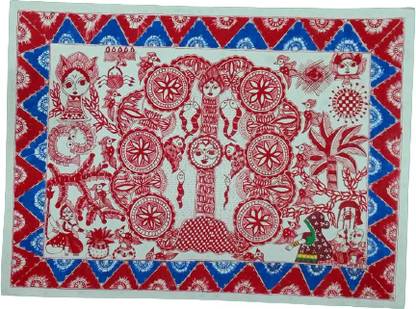 MiniArt MITHILA PAINTING MADHUBANI PAINTING OF KOHBAR Canvas 22.5 inch x 32 inch Painting