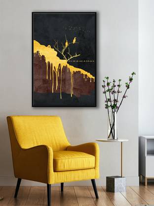 999Store Golden Tree With Sitting Bird And Golden Flying Birds Modern Art Canvas Painting Digital Reprint 36 inch x 24 inch Painting