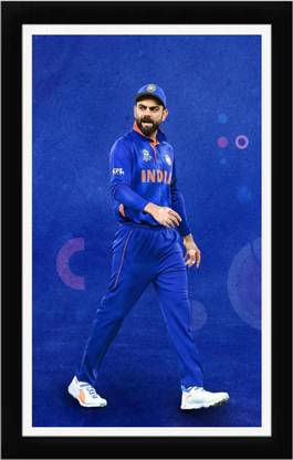 AARTKALA Funny Virat Kohli Virat Kohli Captain Wall Hanging Synthetic Wood Photo Framed Canvas 14 inch x 20 inch Painting