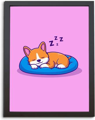 TheKarkhana Cartoon Sleeping Dog Laminated (Without Glass) Digital Reprint 12 inch x 8 inch Painting