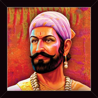 Dharvika Innovations Chatrapati Shivaji Maharaj Photo Frame Digital Reprint 14 inch x 14 inch Painting