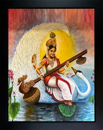 RV SALES saraswati mata photo frame for pooja room & wall Digital Reprint 12 inch x 10 inch Painting