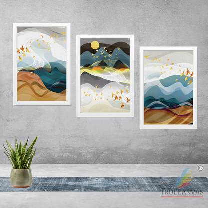 TrueCanvas Abstract Canvas Painting Set of 3 Wall Hanging Frame for Home , Office, Etc Canvas 19.5 inch x 13.5 inch Painting