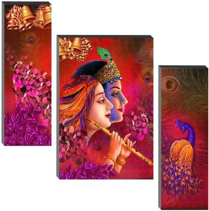 WALLSTOXX Set Of 3 Radha Krishna 12X18 Inch MDF Wall Painting Digital Reprint 18 inch x 12 inch Painting