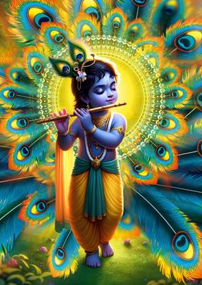 Anaadi Beautiful Shri Krishna Photo Poster Without Frame for Home & Office Decoration Digital Reprint 18 inch x 12 inch Painting