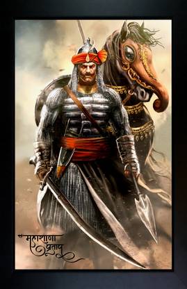 RV SALES Maharana Pratap Photo Frame | Maharana Pratap Photo Digital Reprint 13.5 inch x 10 inch Painting