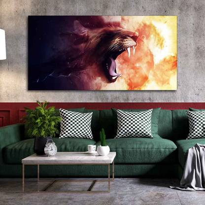 VIBECRAFTS Roaring Lion Premium Wall Painting Fitted With Wooden Frame ( PTVCH_2335 ) Canvas 24 inch x 48 inch Painting