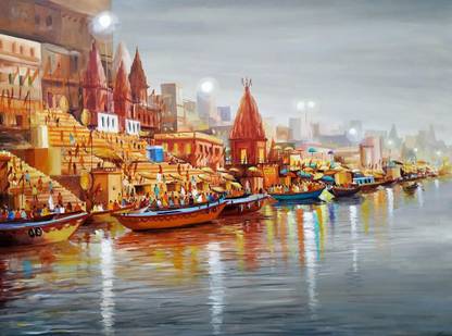 TREXEE Varanasi Ghat DIY Paint by Numbers Kit for Adults Kids DIY Oil Acrylic PNB Canvas 16 inch x 20 inch Painting