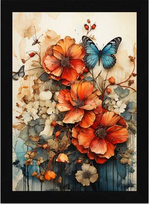 FRIZZY ARTS Butterfly Bloom Symphony Digital Reprint 20 inch x 14 inch Painting