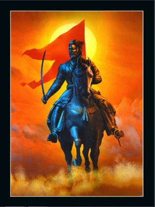 Morvi Shivaji Maharaj Synthetic Framed Painting (With Black Frame) Canvas 11 inch x 14 inch Painting