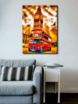 999Store Abstract Double Decker Bus Framed Canvas Wall Painting Digital Reprint 36 inch x 24 inch Painting