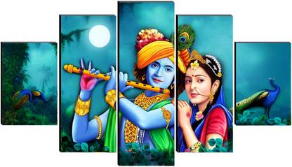 SNDArt (5P-8900)Set Of 5 Radha Krishna Religious UV Textured Home decorative Digital Reprint 18 inch x 30 inch Painting