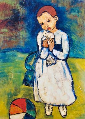 DecorAdventures *Child with a Dove* (1901) by Pablo Picaso, Matt Satin Digital Reprint 18 inch x 14 inch Painting
