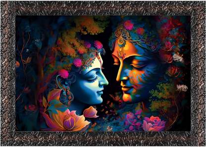 Indianara Radha Krishna Without Glass Framed Art Print for Room Decor Digital Reprint 10 inch x 13 inch Painting