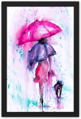 Ritwika's A Girl With Umbrella Modern Art Water Color Painting Digital Reprint 13.5 inch x 9.5 inch Painting