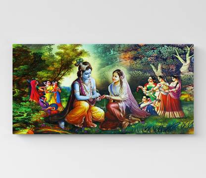 GIFTMASTER Radhe Krishna Iskcon Wall Decor Large Size Print Home Decor Hanging Photo Canvas 12 inch x 24 inch Painting