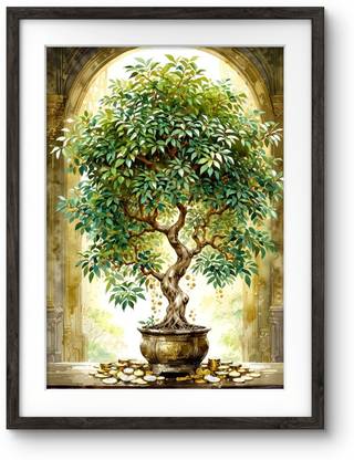 Gravity Effects Vastu Money Tree Wall Art Digital Painting in Frame Digital Reprint 14.5 inch x 11.5 inch Painting