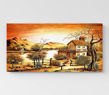 GIFTMASTER Beautiful Natural Scenery With Mountain, Trees Wall Art Picture For Home Decor Canvas 12 inch x 24 inch Painting