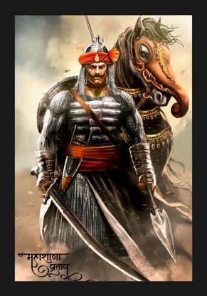 jog craft maharana pratap photo frame,maharana pratap photo, paintin Digital Reprint 20 inch x 14 inch Painting