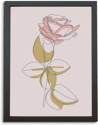 TheKarkhana One Line Art Rose Flower Drawing Wall Frame Laminated Without Glass Digital Reprint 12 inch x 8 inch Painting