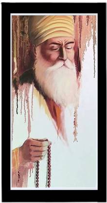 MK TRADITIONALS Guru Nanak Dev ji Poster Freme & Painting Photo (Black-in-white) Acrylic 17 inch x 7 inch Painting