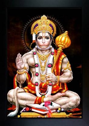 CrowdHall Hanuman JI Photo Frame | Bajrangbali Photo Frame Digital Reprint 13.5 inch x 10 inch Painting