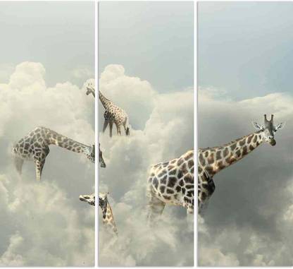Artzfolio Four Giraffe Walking In The Clouds Split Art Painting 26x24.1 inch (66x61 cms) Digital Reprint 24.1 inch x 26 inch Painting